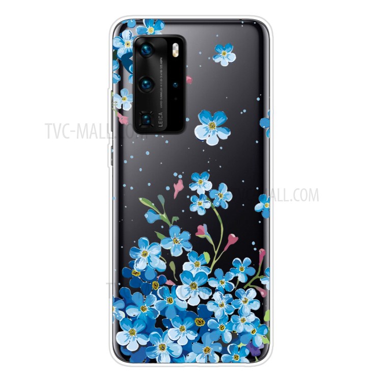 Pattern Printing TPU Soft Phone Cover for Huawei P40 - Blue Flower-1