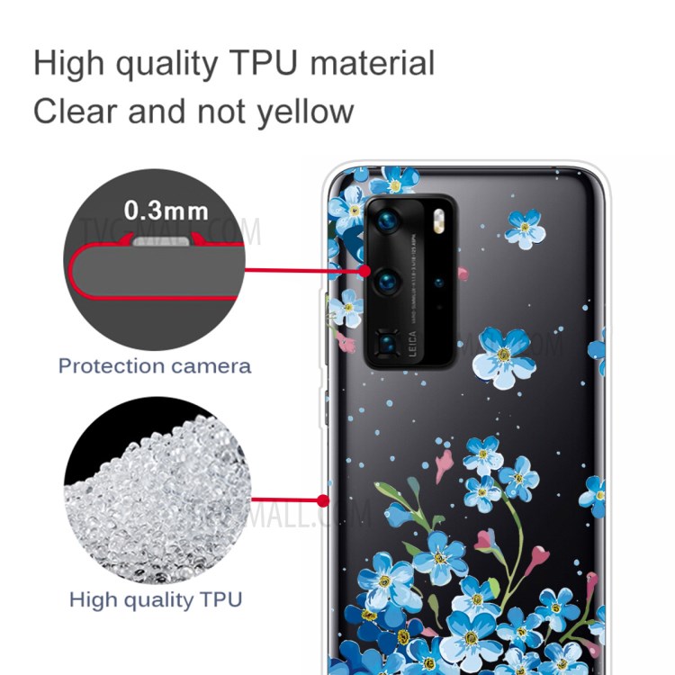 Pattern Printing TPU Soft Phone Cover for Huawei P40 - Blue Flower-2