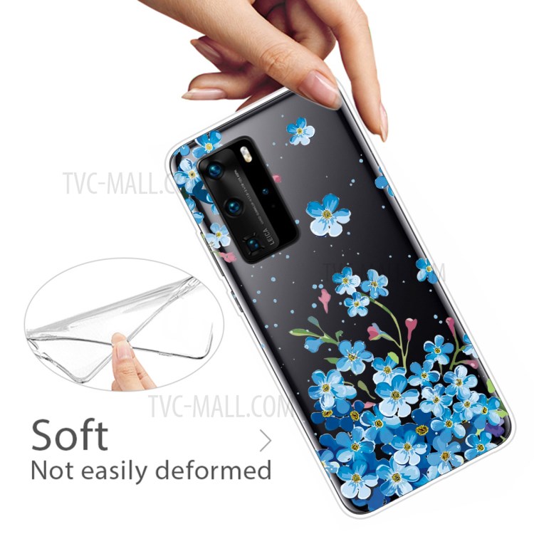 Pattern Printing TPU Soft Phone Cover for Huawei P40 - Blue Flower-3