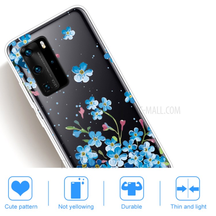 Pattern Printing TPU Soft Phone Cover for Huawei P40 - Blue Flower-4