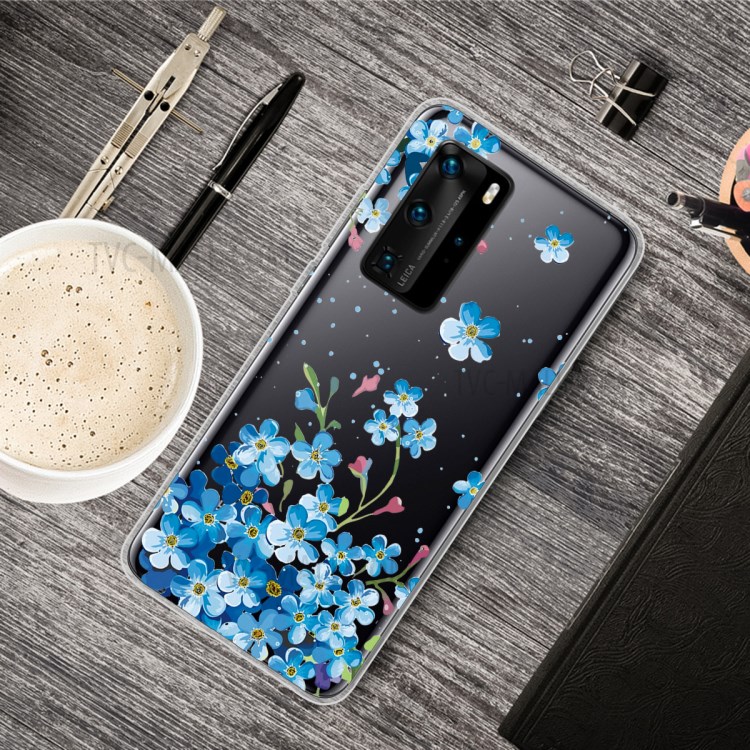 Pattern Printing TPU Soft Phone Cover for Huawei P40 - Blue Flower-5