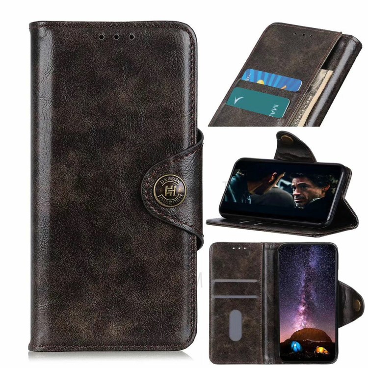 Protection Wallet Stand Flip Leather Phone Case for Honor 30 Pro - Coffee-1
