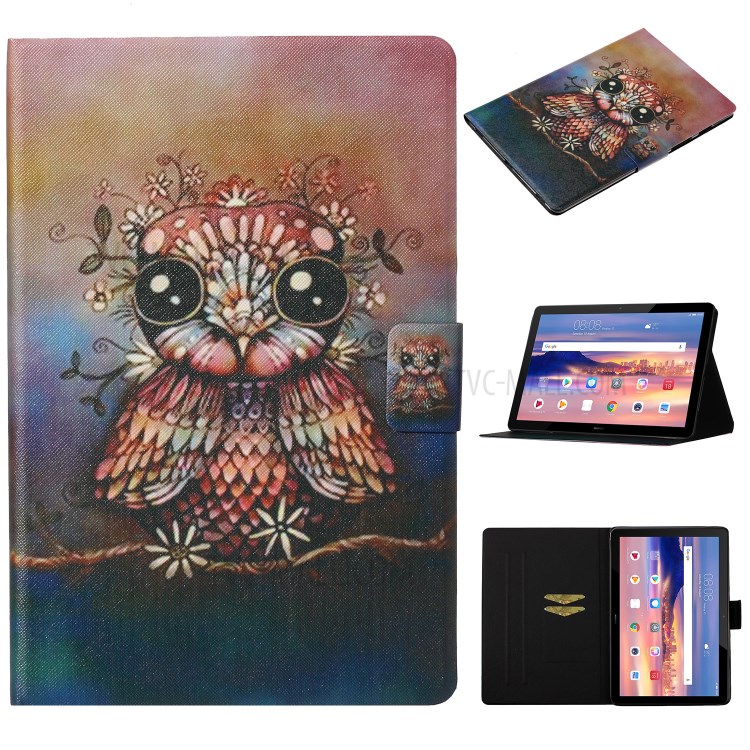 Pattern Printing Card Slots Flip Leather Tablet Case for Huawei MediaPad T3 10 - Owl-1