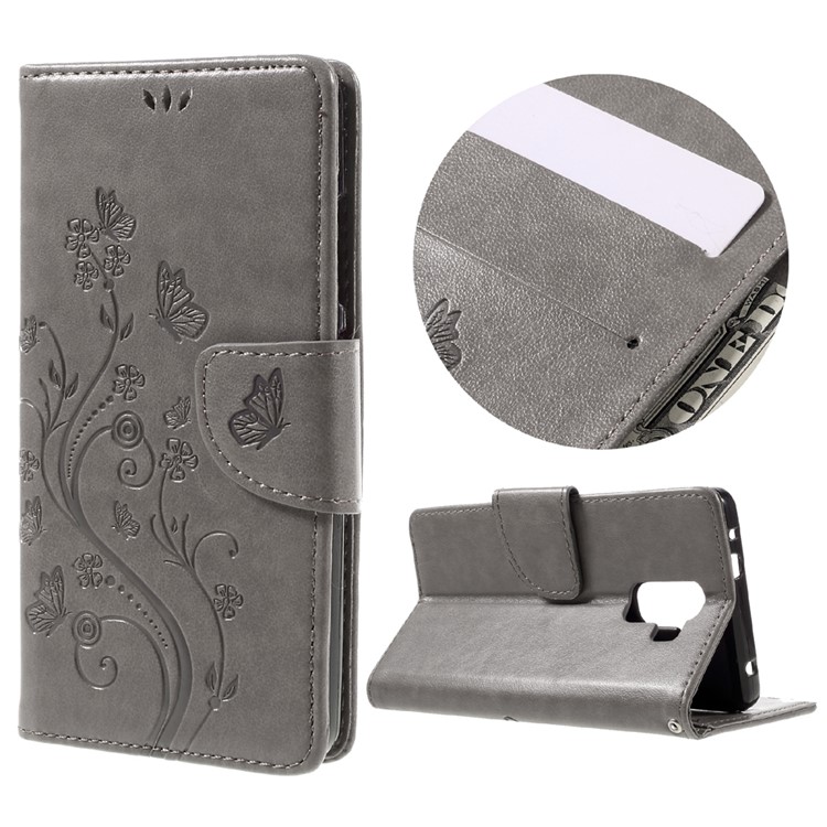 Imprint Butterfly Flower Leather Wallet Cover for Huawei Honor 7 / 7 Premium - Grey-1