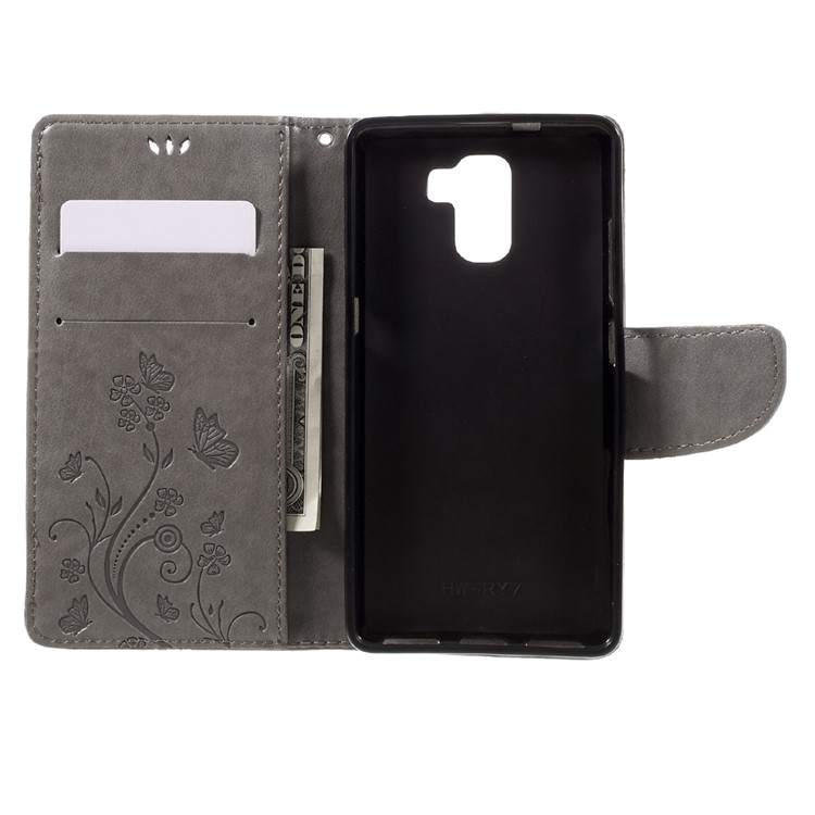 Imprint Butterfly Flower Leather Wallet Cover for Huawei Honor 7 / 7 Premium - Grey-11
