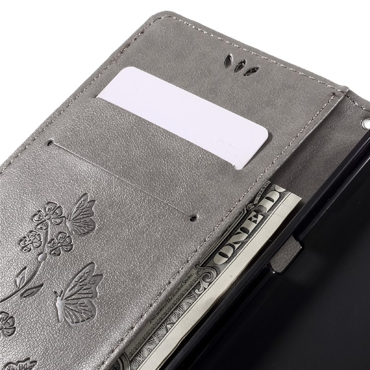 Imprint Butterfly Flower Leather Wallet Cover for Huawei Honor 7 / 7 Premium - Grey-12