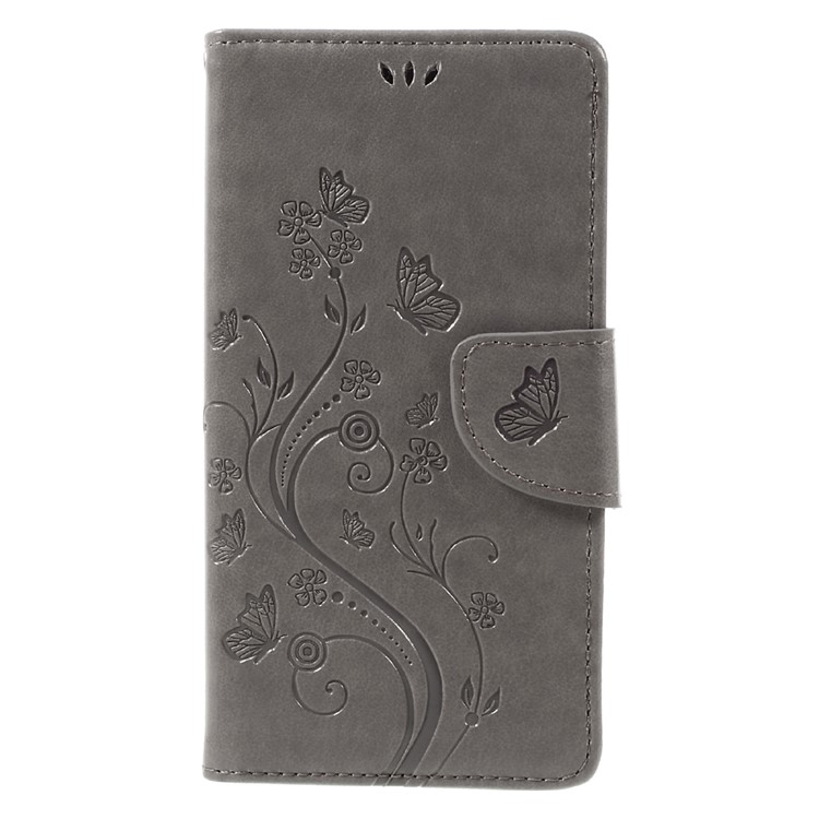 Imprint Butterfly Flower Leather Wallet Cover for Huawei Honor 7 / 7 Premium - Grey-3