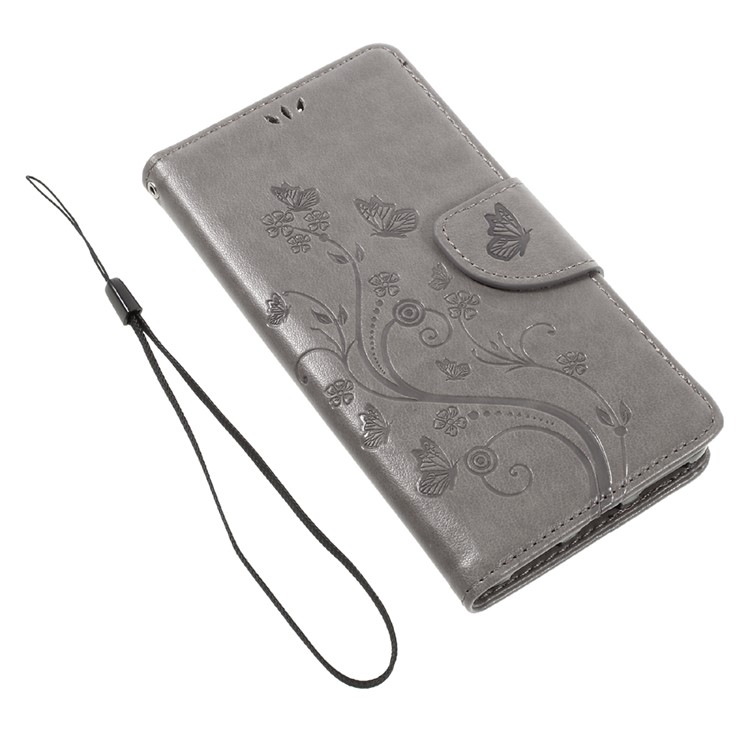Imprint Butterfly Flower Leather Wallet Cover for Huawei Honor 7 / 7 Premium - Grey-6