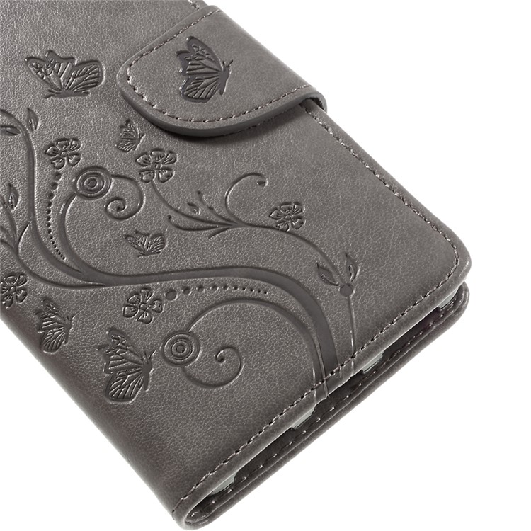 Imprint Butterfly Flower Leather Wallet Cover for Huawei Honor 7 / 7 Premium - Grey-7
