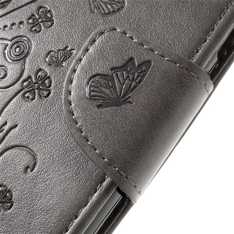 Imprint Butterfly Flower Leather Wallet Cover for Huawei Honor 7 / 7 Premium - Grey-9