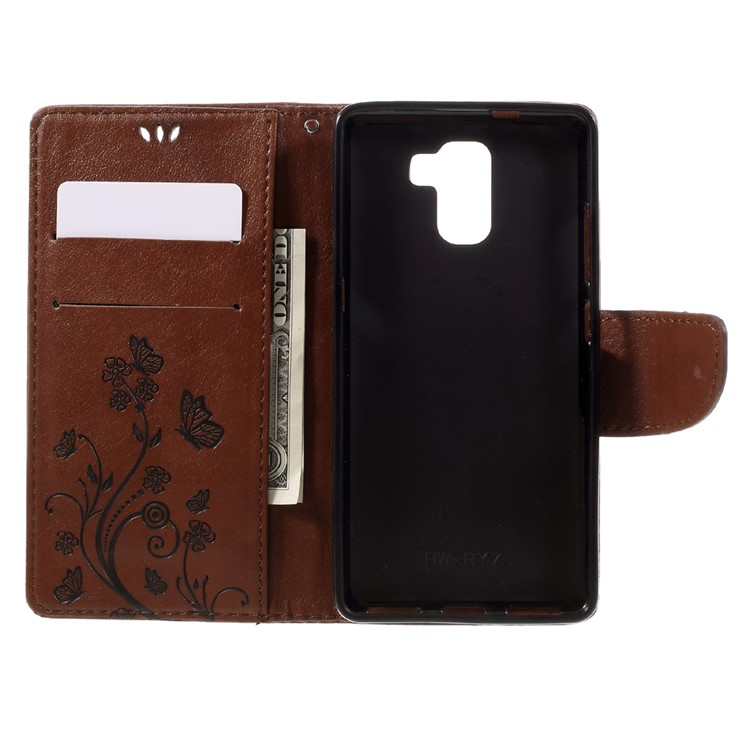 Imprint Butterfly Flower Leather Stand Wallet Case for Huawei Honor 7 / 7 Premium - Brown-11