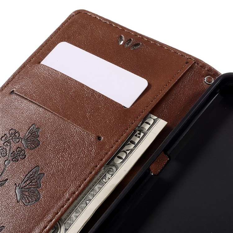 Imprint Butterfly Flower Leather Stand Wallet Case for Huawei Honor 7 / 7 Premium - Brown-12