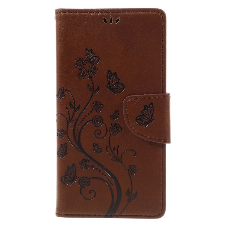 Imprint Butterfly Flower Leather Stand Wallet Case for Huawei Honor 7 / 7 Premium - Brown-3