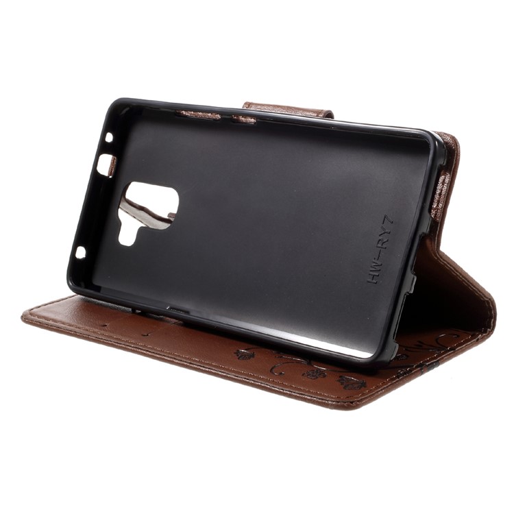 Imprint Butterfly Flower Leather Stand Wallet Case for Huawei Honor 7 / 7 Premium - Brown-4
