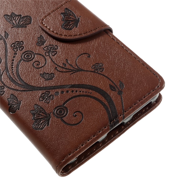 Imprint Butterfly Flower Leather Stand Wallet Case for Huawei Honor 7 / 7 Premium - Brown-7
