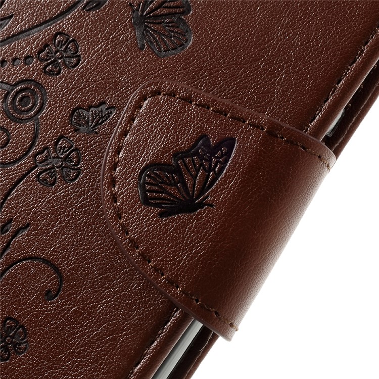 Imprint Butterfly Flower Leather Stand Wallet Case for Huawei Honor 7 / 7 Premium - Brown-9