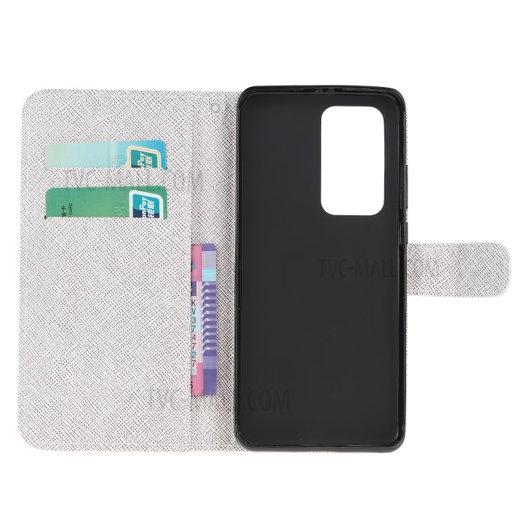 Cross Texture Pattern Printing Leather Wallet Cover with Strap for Huawei P40 - Feather-2