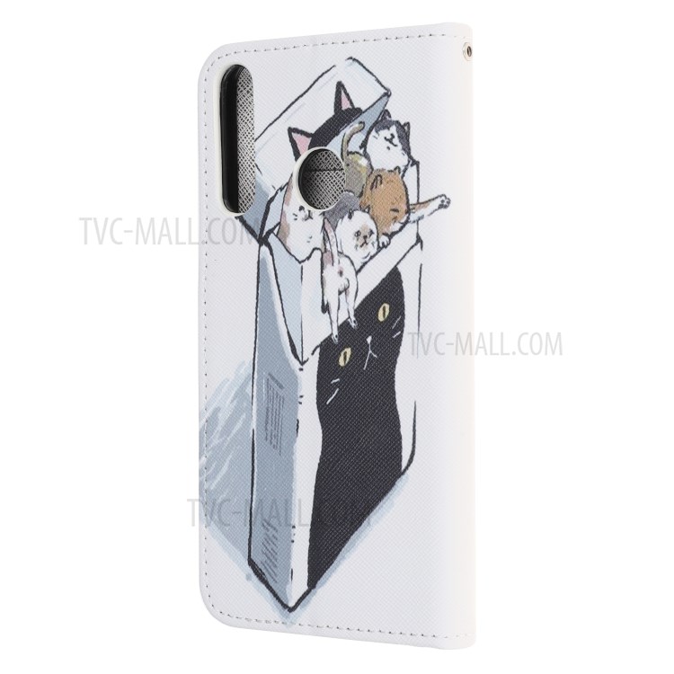 Pattern Printing Cross Texture Leather Wallet Cover with Strap for Huawei P40 Lite E / Y7p - Cats-5