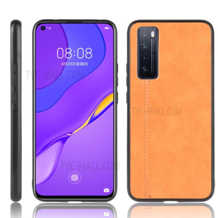PU Leather Coated PC + TPU Hybrid Mobile Phone Cover for Huawei nova 7 5G - Yellow-1