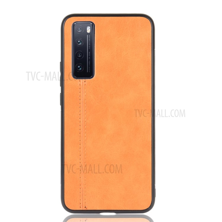 PU Leather Coated PC + TPU Hybrid Mobile Phone Cover for Huawei nova 7 5G - Yellow-3