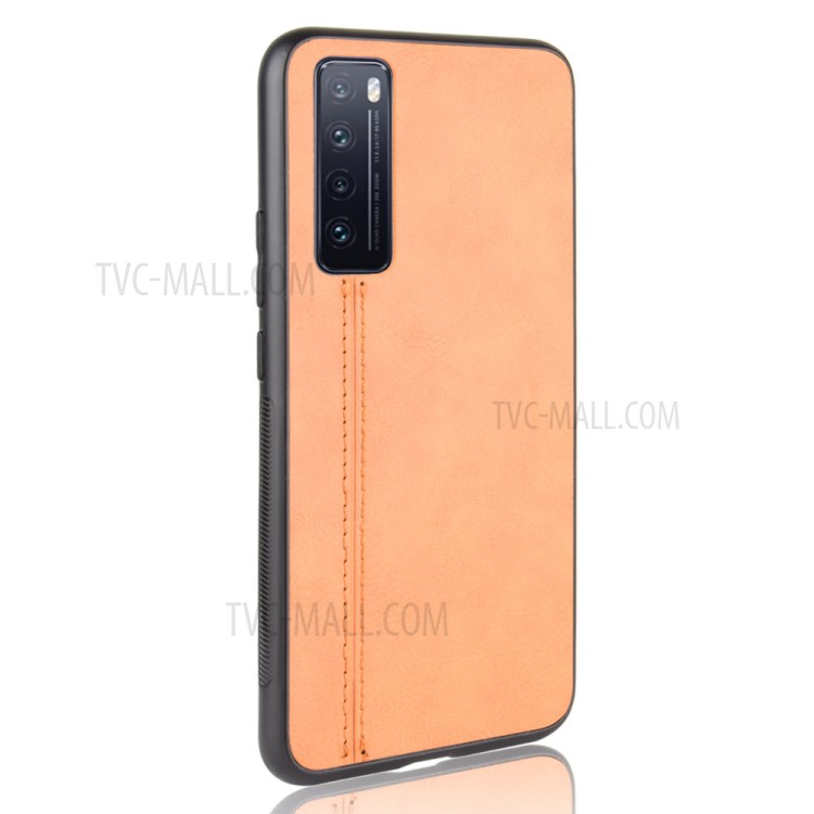 PU Leather Coated PC + TPU Hybrid Mobile Phone Cover for Huawei nova 7 5G - Yellow-4