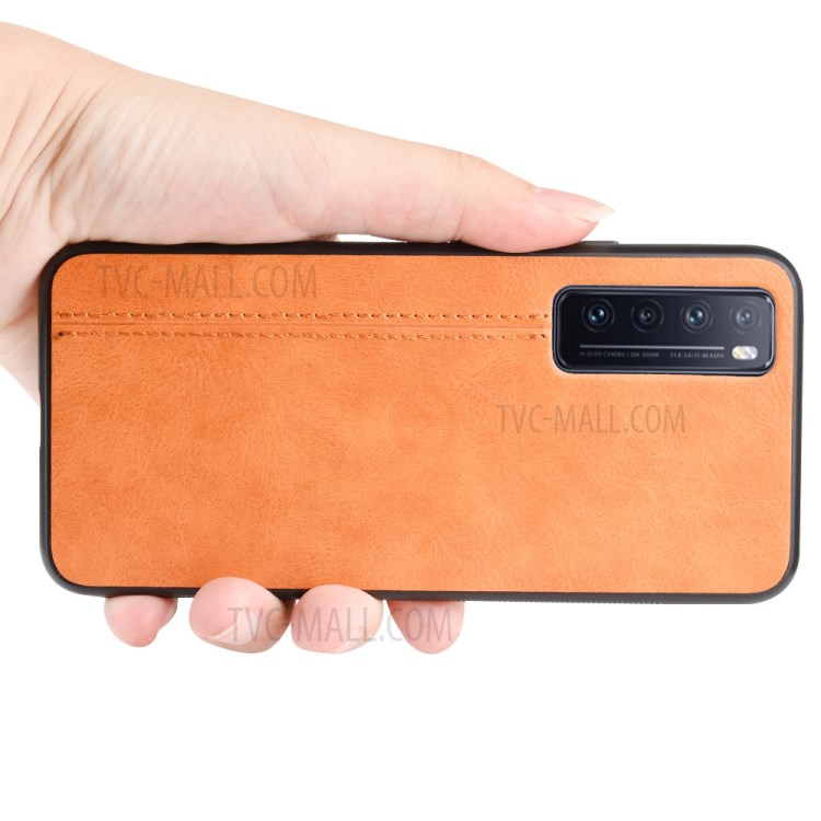 PU Leather Coated PC + TPU Hybrid Mobile Phone Cover for Huawei nova 7 5G - Yellow-6
