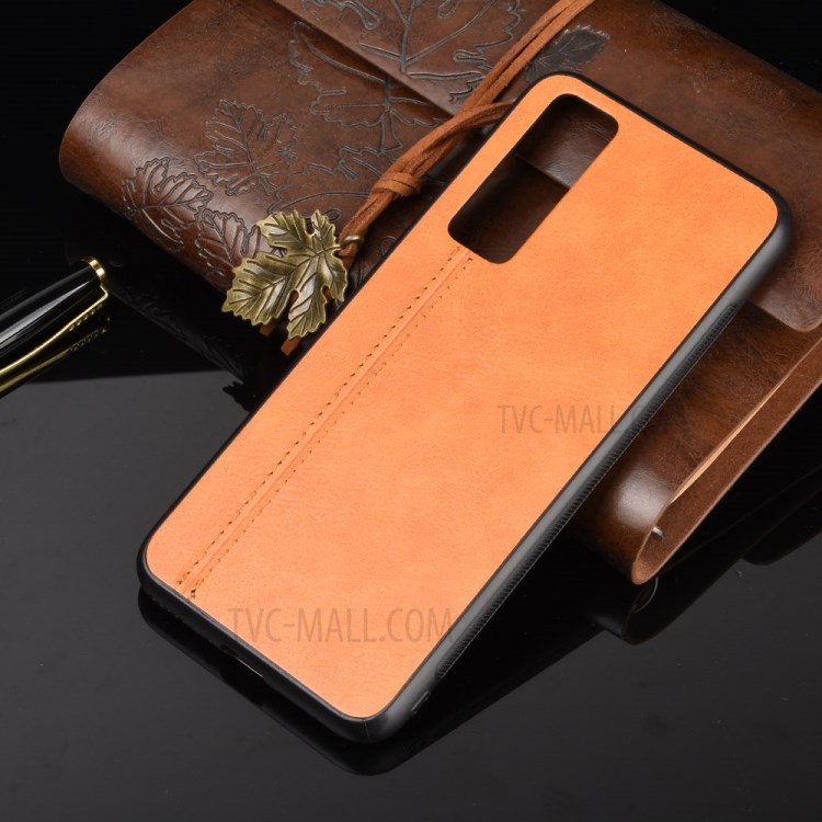 PU Leather Coated PC + TPU Hybrid Mobile Phone Cover for Huawei nova 7 5G - Yellow-7