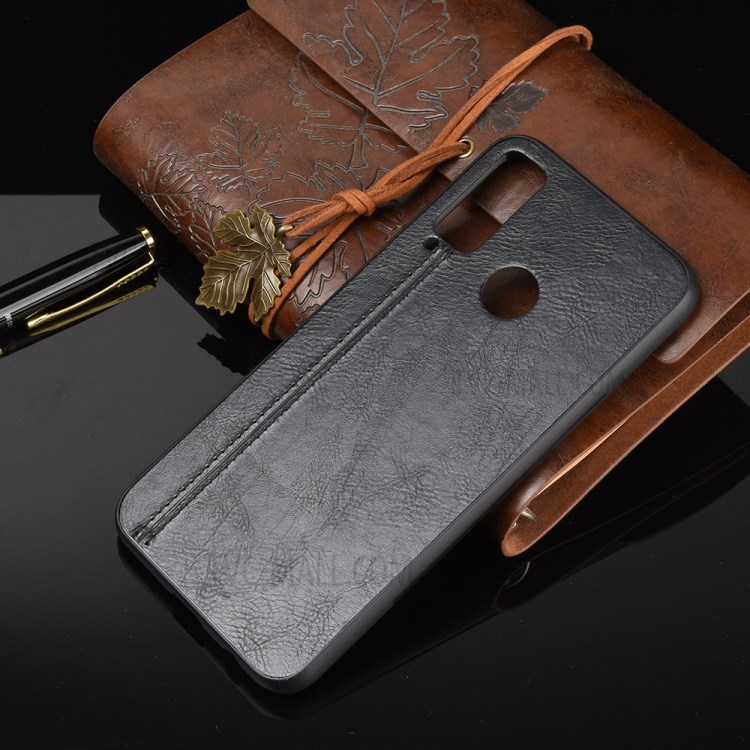 Stitching PU Leather Coated PC + TPU Hybrid Case Sehll Accessory for Honor Play 4T - Black-8