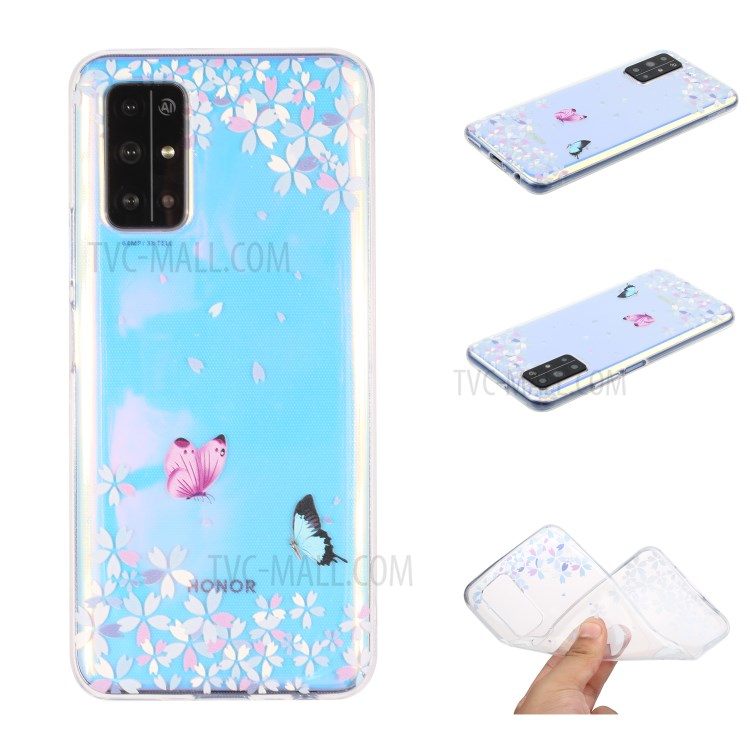 Clear Pattern Printing Soft TPU Back Case for Huawei Honor 30S - Butterflies and Flowers-1