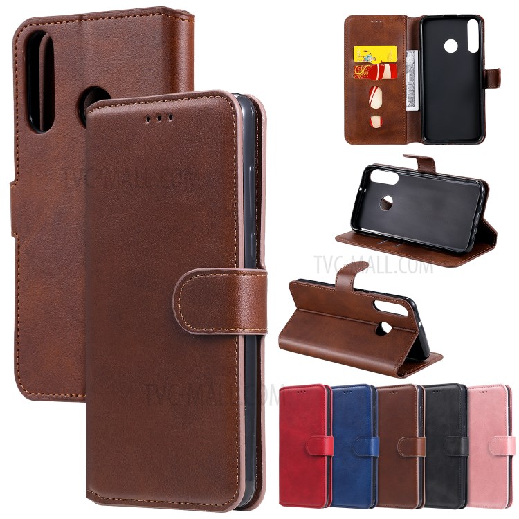 Classic Wallet Stand Flip Leather Phone Case for Huawei P40 Lite E / Y7p - Brown-12