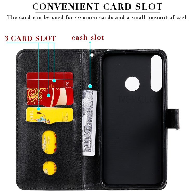 Zipper Pocket PU Leather Wallet Case Stand Phone Cover for Huawei P40 Lite E / Y7p - Black-14