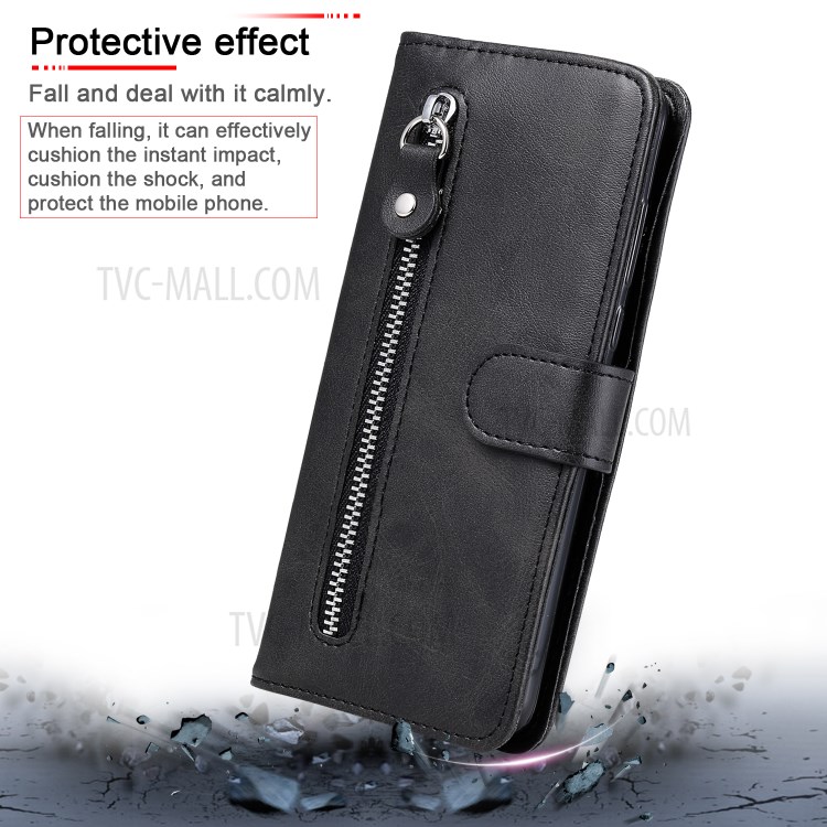 Zipper Pocket PU Leather Wallet Case Stand Phone Cover for Huawei P40 Lite E / Y7p - Black-15