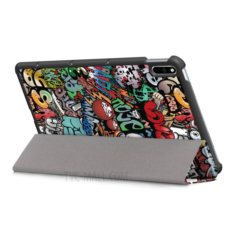 Pattern Printing Tri-fold Stand Leather Smart Case for Huawei MatePad - Cartoon Pattern-3
