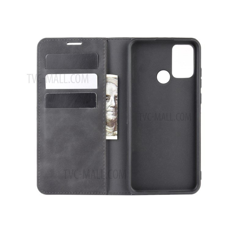 Silky Touch Leather Wallet Protection Case Phone Flip Cover for Honor Play 9A - Black-2