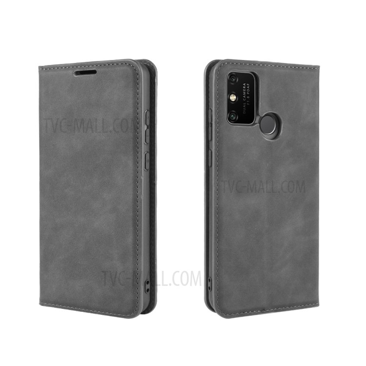 Silky Touch Leather Wallet Protection Case Phone Flip Cover for Honor Play 9A - Black-5