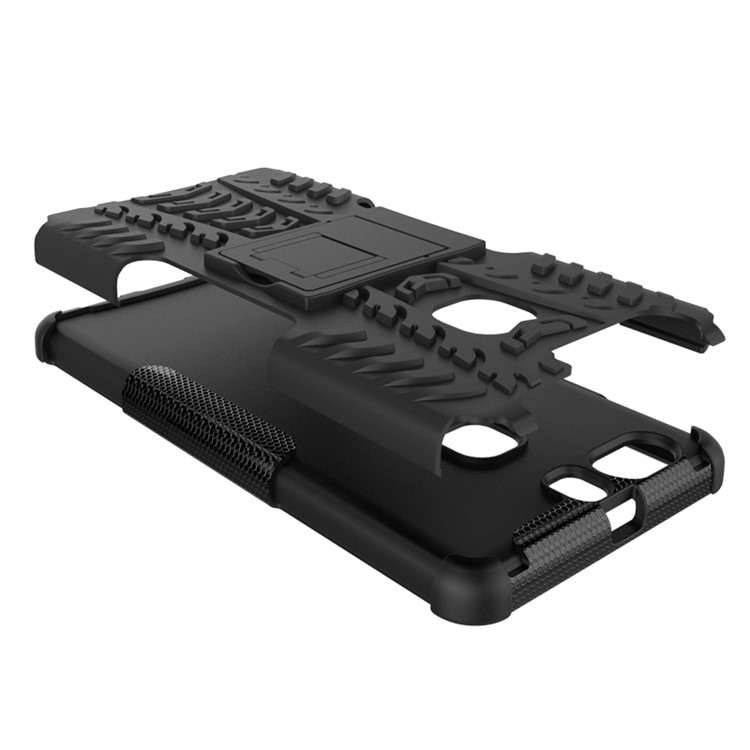 Anti-slip PC TPU Hybrid Cover for Huawei P9 Plus with Kickstand - Black-10