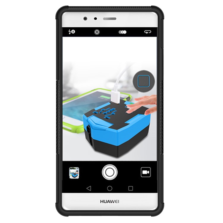 Anti-slip PC TPU Hybrid Cover for Huawei P9 Plus with Kickstand - Black-3
