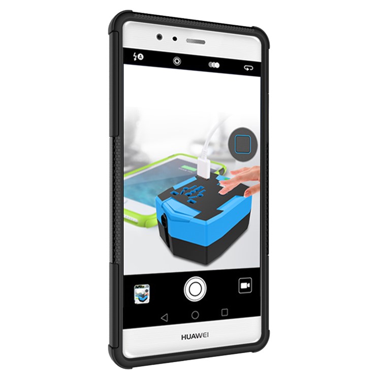 Anti-slip PC TPU Hybrid Cover for Huawei P9 Plus with Kickstand - Black-4
