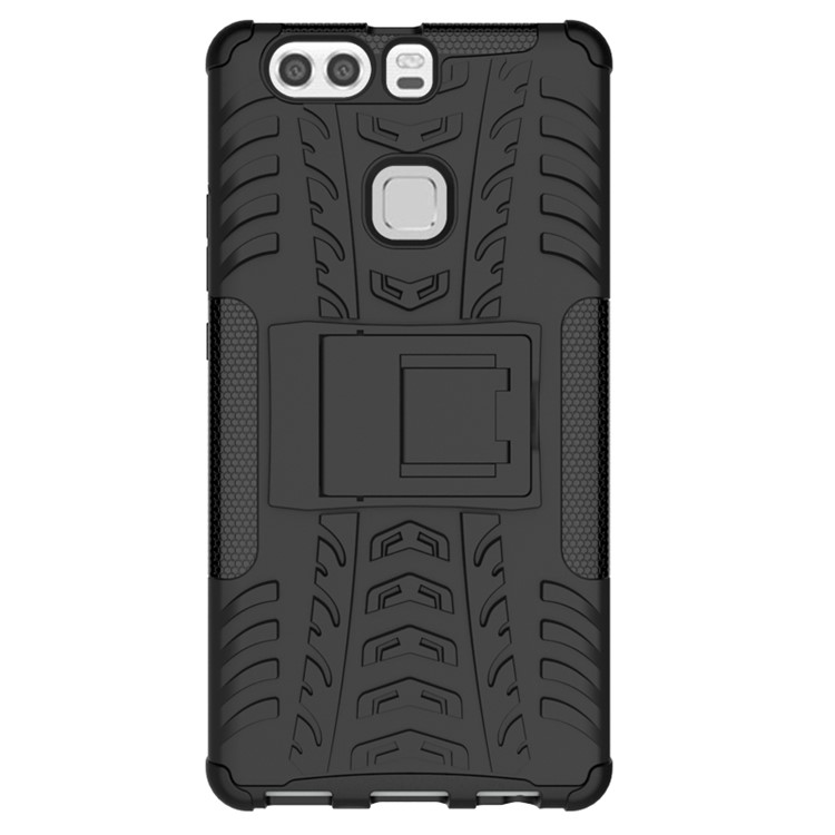 Anti-slip PC TPU Hybrid Cover for Huawei P9 Plus with Kickstand - Black-5