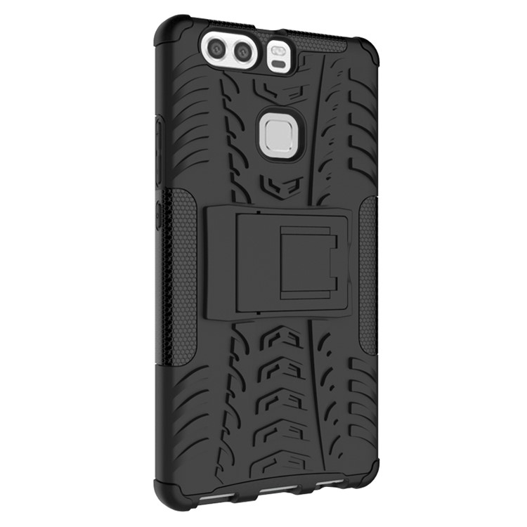 Anti-slip PC TPU Hybrid Cover for Huawei P9 Plus with Kickstand - Black-6