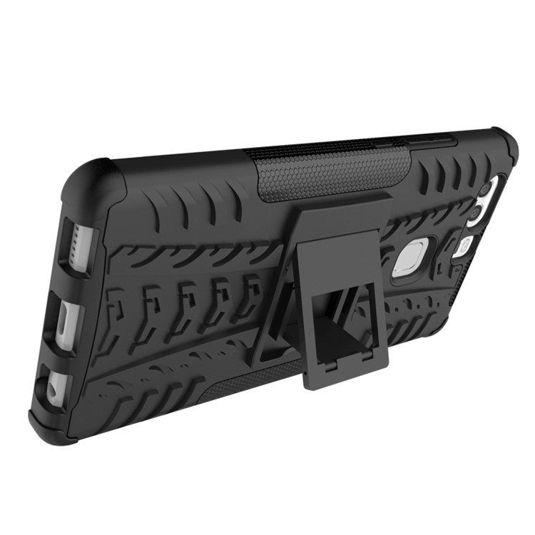 Anti-slip PC TPU Hybrid Cover for Huawei P9 Plus with Kickstand - Black-7