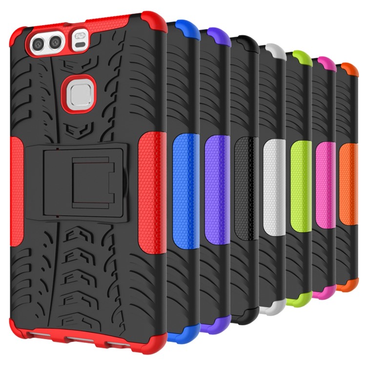 Anti-slip PC TPU Protective Cover for Huawei P9 Plus with Kickstand - Blue-3