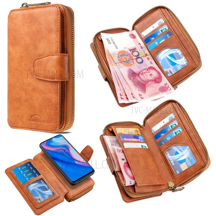 Cuir Portefeuille Fermeture À Glissière Housse De Protection Pour Z / Y9 Smart Huawei P Premier 2019 - Marron-1
