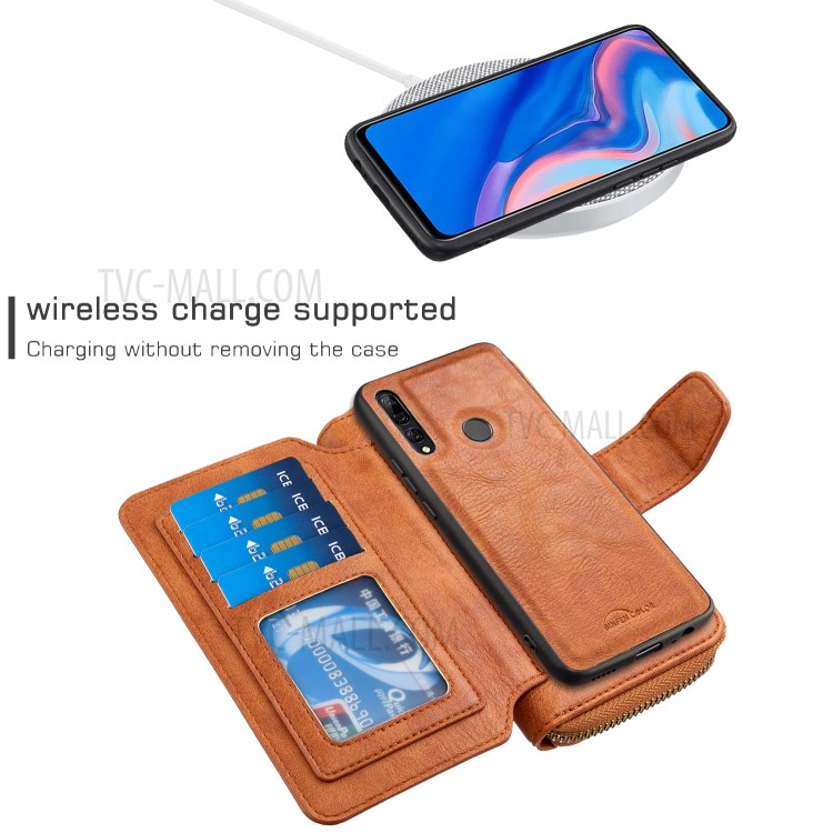 Cuir Portefeuille Fermeture À Glissière Housse De Protection Pour Z / Y9 Smart Huawei P Premier 2019 - Marron-4