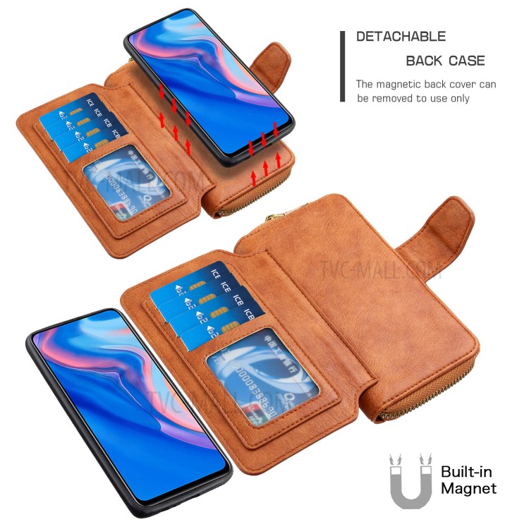Cuir Portefeuille Fermeture À Glissière Housse De Protection Pour Z / Y9 Smart Huawei P Premier 2019 - Marron-5