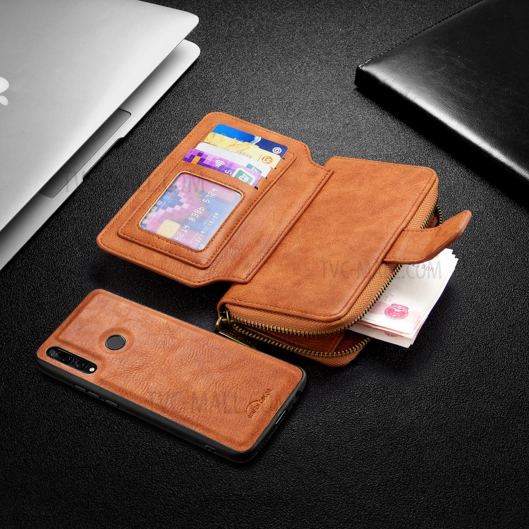 Cuir Portefeuille Fermeture À Glissière Housse De Protection Pour Z / Y9 Smart Huawei P Premier 2019 - Marron-8