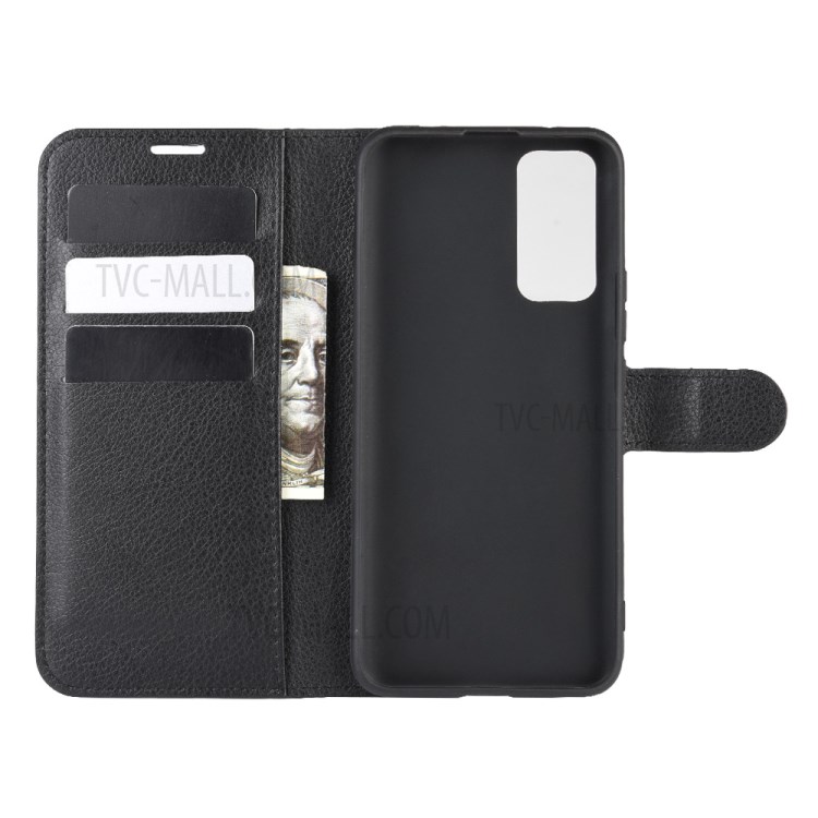 Litchi Grain Wallet Stand Leather Phone Shell for Honor 30 - Black-3