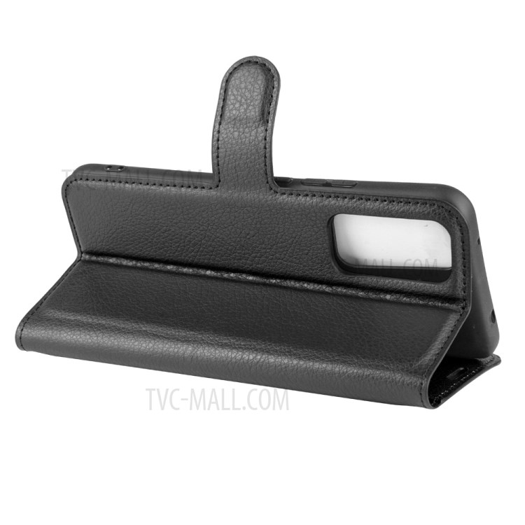 Cáscara Del Teléfono De Cuero De Grano Litchi Soporte De La Carpeta Para El Honor 30 - Negro-5