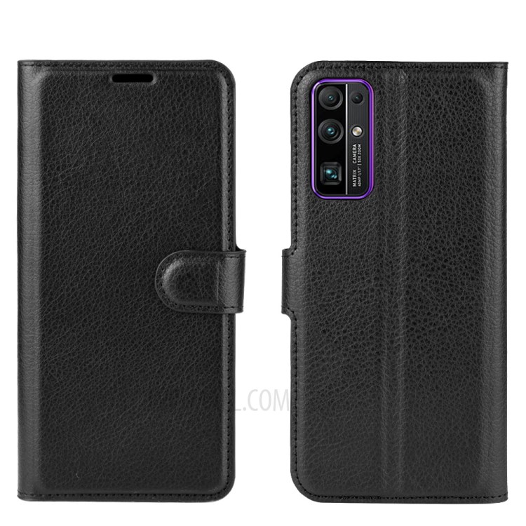 Litchi Grain Wallet Stand Leather Phone Shell for Honor 30 - Black-6