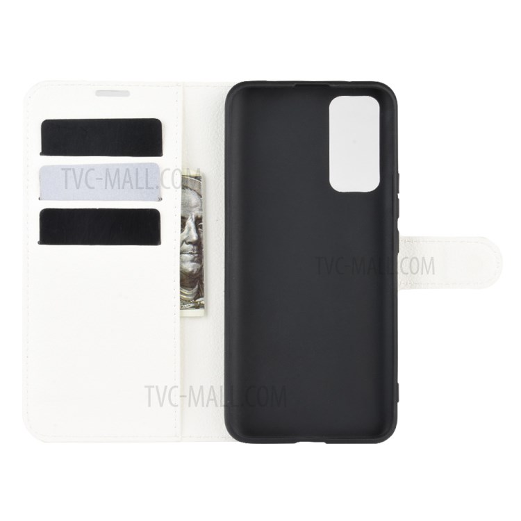 Litchi Grain Wallet Stand Leather Phone Shell for Honor 30 - White-3